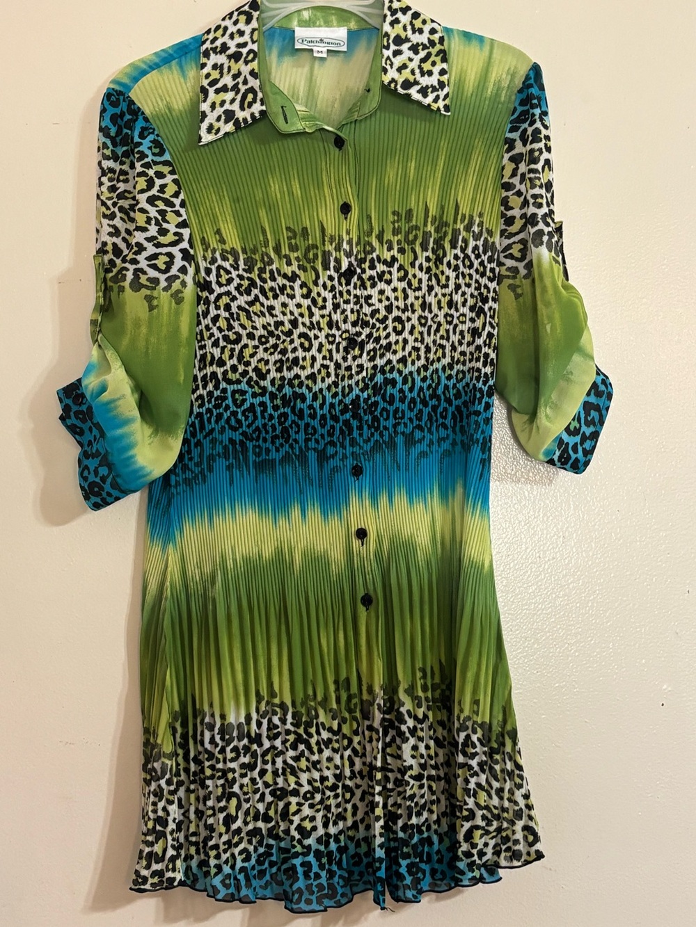 Patchington Green and Blue Ombre Leopard-Print Shirt Dress Resort Travel